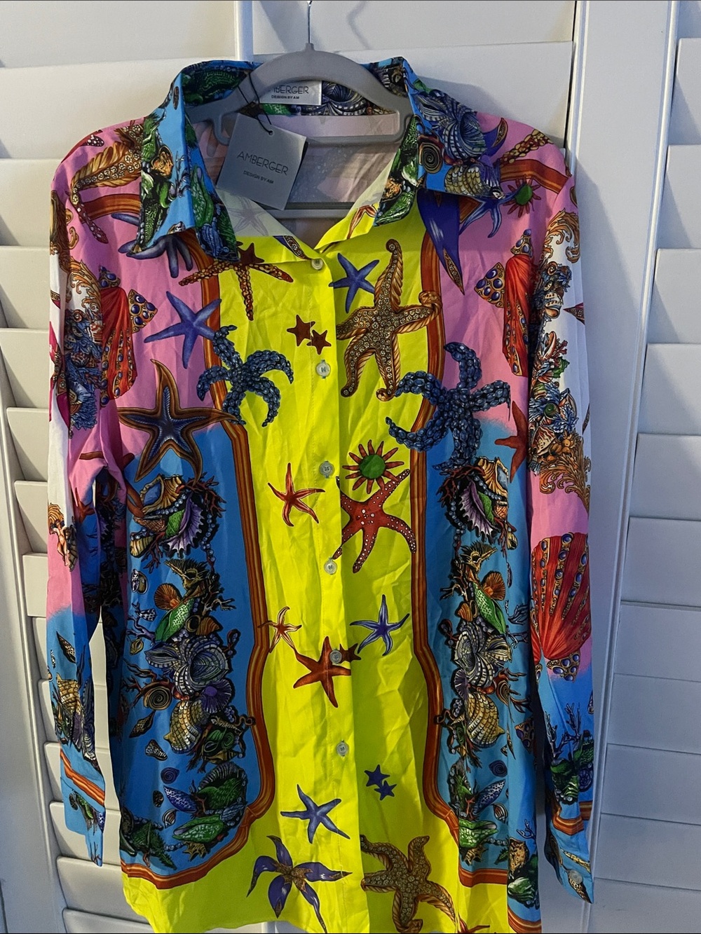 Erge Vibrant Starfish Colorblock Button-Up Shirt - Yellow, Pink, Blue, Green